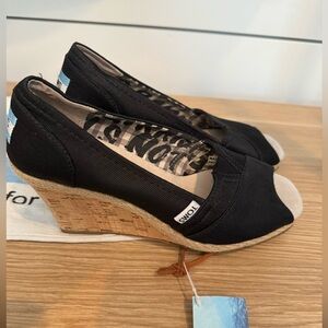 Toms Black Wedge Sandals with Cork Heel